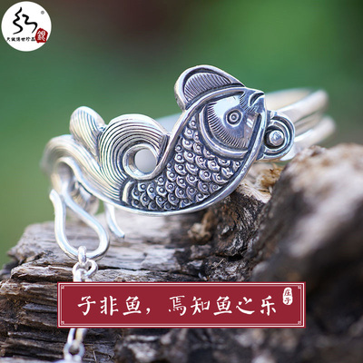 正品红银999纯银手镯女复古民族风开口简约铃铛子非鱼手工定制银