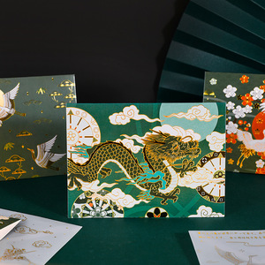 复古风锦鲤仙鹤吉祥月饼盒祝福留言卡片内页可定制营格文具专营店