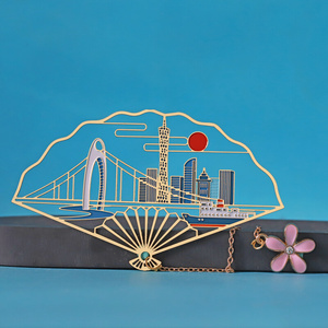 特色景区书签广州塔小蛮腰金属镂空团扇中国风旅游纪念礼品送同x