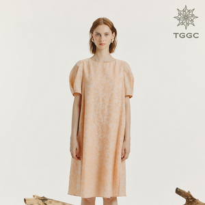 TGGC台绣夏季新款商场同款短袖宽松小巧精致灯笼袖连衣裙F36592
