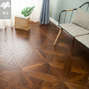 凡尔赛黑胡桃多层实木复合正方形拼花地板e0环保美式现代客厅地暖