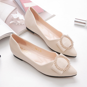 单鞋女2020春夏pu皮软底豆豆鞋尖头浅口中空时尚百搭网红平底鞋