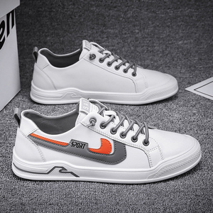 官网以纯男鞋夏季百搭潮流白色平板鞋男士运动休闲懒人一脚蹬皮面