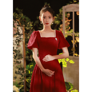 敬酒服新娘夏季酒红色结婚订婚回门礼服连衣裙孕妇遮肚子答谢宴女