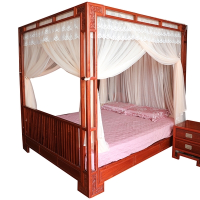 中式古典床架子床蚊帐老式款床帘仿明清无需支架1.8m米帐床幔定制