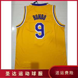 2019赛季新款湖人9号朗多球衣隆多黄色复古圆领球迷版刺绣篮球服