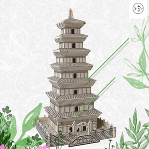 应县木塔拼装模型立体拼图3d积木成人木制玩具大雁塔建筑.