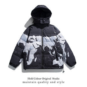 hold colour美式潮牌世界地图印花羽绒服男女ins潮流白鸭绒厚外套
