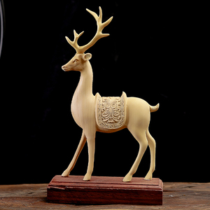 黄杨木雕梅花鹿摆件鹿中式创意客厅家居办公装饰实木雕刻工艺礼品