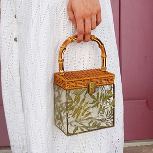 正品牌gu zhi lv竹节包手提包女小包 亚克力透明包包竹叶手拎包复