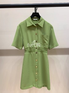 法国sandro fu代购连衣裙2024春夏橄榄绿收腰短裙SFPRO03597