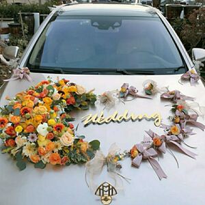 结婚花车韩式心环婚车装饰婚庆花泥带吸盘大小桃心连心双心强力