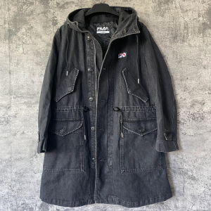 意大利产prps fila限量联名 男士牛仔风衣水洗复古连帽夹棉冬厚重