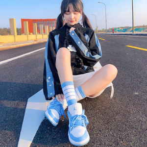 aj1北卡蓝低帮休闲鞋邓紫棋同款圆头系带拼色运动男女鞋夏季蓝色