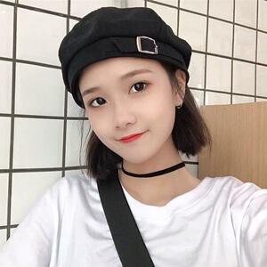 短发适合戴的帽子女新款百搭贝雷帽纯色八角帽英伦复古文艺画家帽