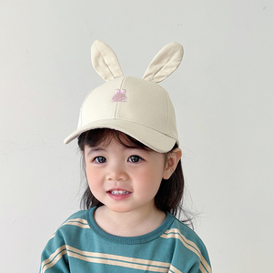 2024春夏新款儿童帽子可爱小兔宝宝鸭舌帽女童棒球帽潮男童太阳帽