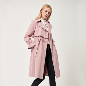 可路莎2021春秋新款抽绳休闲风衣直筒收腰显瘦中长款女c201107