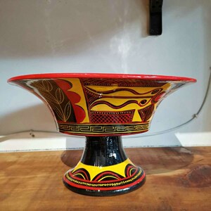 彝族漆器餐具高脚盘册第彩绘手工艺品特色高脚盆民族特色餐厅盘子