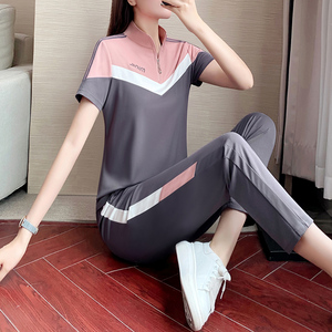 冰丝短袖运动套装女夏季新款洋气时尚长裤高端女士跑步休闲两件套