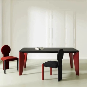 北欧实木餐桌简约设计师长桌黑色复古办公桌书桌原木长桌工作台