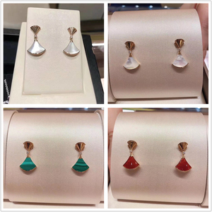 欧洲代购 bvlgari/宝格丽扇子耳环 18k玫瑰金 镶钻扇形 耳环女