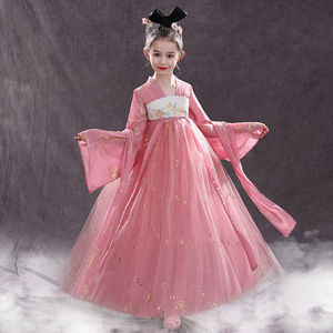 儿童汉服女春夏秋冬天10岁9-12岁长裙子儿童古装贵妃拖尾女童唐朝