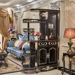 欧式玄关柜实木间厅柜客厅屏风隔断储物柜黑檀色装饰柜雕花收纳