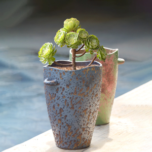 景德镇粗陶缺口悬崖高桩花盆创意复古吸水透气大号法师罐多肉花盆