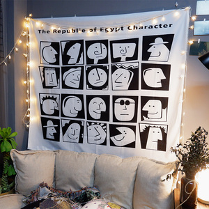 新款 黑白头像挂布ins网红背景布民宿卧室床头布置墙布房间改造小