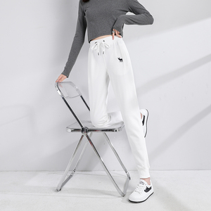 纯棉运动裤女春秋薄款ins潮小鹿白色女士休闲卫裤宽松显瘦裤子