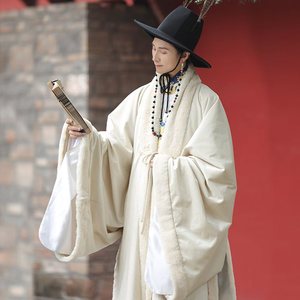 秋厚加冬大氅后披o汉中仿明鹤期服款货男氅.兔现毛云光风