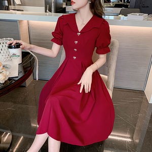 小个子红色敬酒服新娘结婚回门便装订婚连衣裙红裙子平时可穿夏天