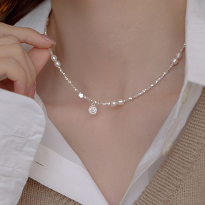 纯银珍珠碎银子项链轻奢小众设计锁骨链送老婆生日礼物