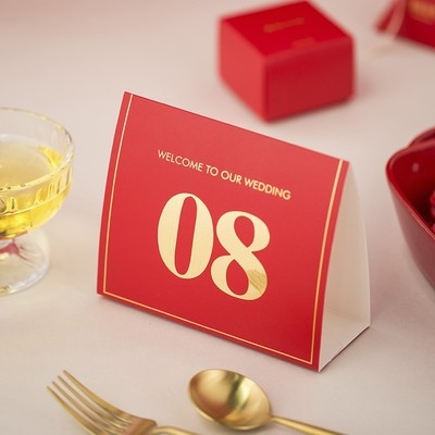 婚礼婚庆婚宴卡欧式简约大红桌卡结婚桌号牌个性定制席位桌牌台卡