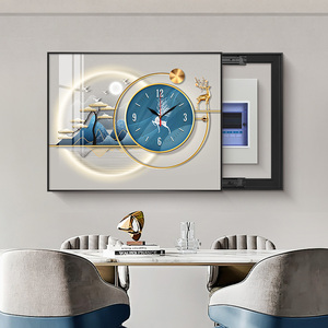 现代轻奢电表箱装饰画钟表挂钟客厅创意时钟免打孔餐厅挂画表挂墙