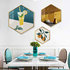 六边形餐厅装饰画现代简约高档饭厅挂画小清新厨房壁画创意水果画