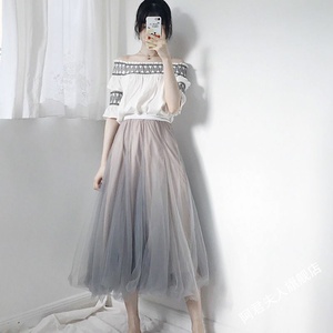 烟笼纱裙 2022年夏季仙女高腰网显瘦纱海边度假中长款半身裙