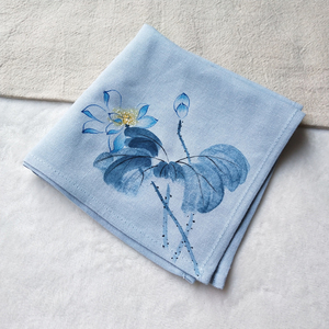 倾城原创手绘棉麻女中国风水墨复古风手绢随身小手帕古代擦汗方巾