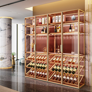 现代简约带灯红酒柜定制展厅酒水柜轻奢客厅家用防尘玻璃门餐边柜