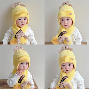 英国next road宝宝帽子秋冬儿童围巾套装婴儿加厚保暖套头护耳帽