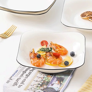 黑线家用装菜圆盘方盘创意欧式盘子菜碟网红简约组合陶瓷餐具