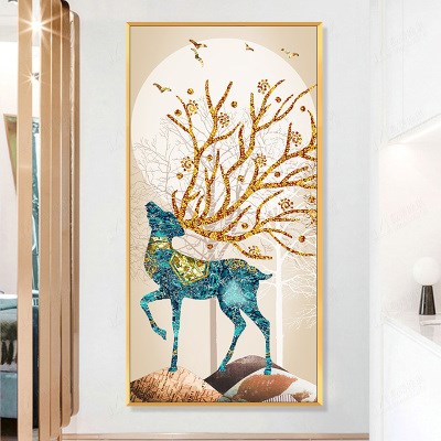 发财鹿十字绣2021新款线绣客厅小件玄关麋鹿自己绣招财鹿手u工满