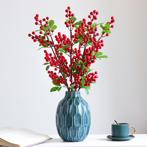 新中式陶瓷花瓶仿真花摆件客厅高档装饰插花冬青红果桌面软装摆设