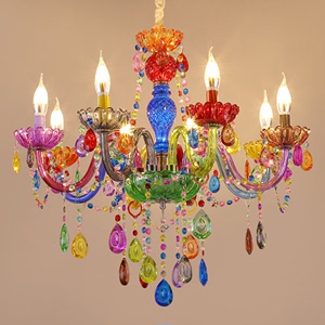 欧式彩色儿童房卧室灯具糖果色创意水晶灯酒店餐厅漫咖啡蜡烛吊灯