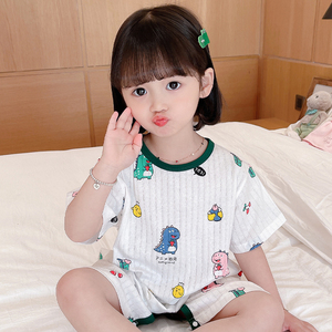 儿童连体睡衣宝宝可爱夏季小孩女童透气1卡通3夏天5岁纯棉居家服2