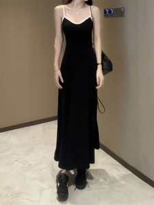 吊带睡裙女夏季学生韩版甜美显瘦黑色睡衣女长款可外穿超长家居服