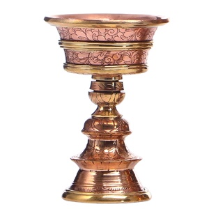 尼泊尔纯铜酥油灯灯座 西藏式锤纹液体油底座 供佛长明灯架蜡烛.