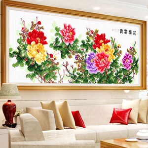 成品花开富贵花开牡丹2021新款机绣纯手工十字绣已绣好的出售客厅