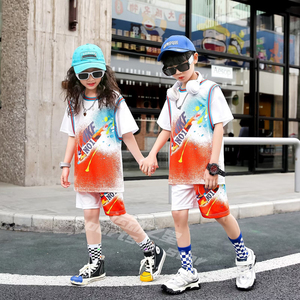 男童夏装套装篮球服幼儿童装透气六一夏季假两件大童表演运动球衣