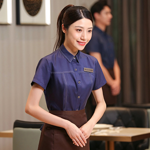 京橙餐厅工作服夏季短袖咖啡西餐厅酒店餐饮饭店服务员定制服装女